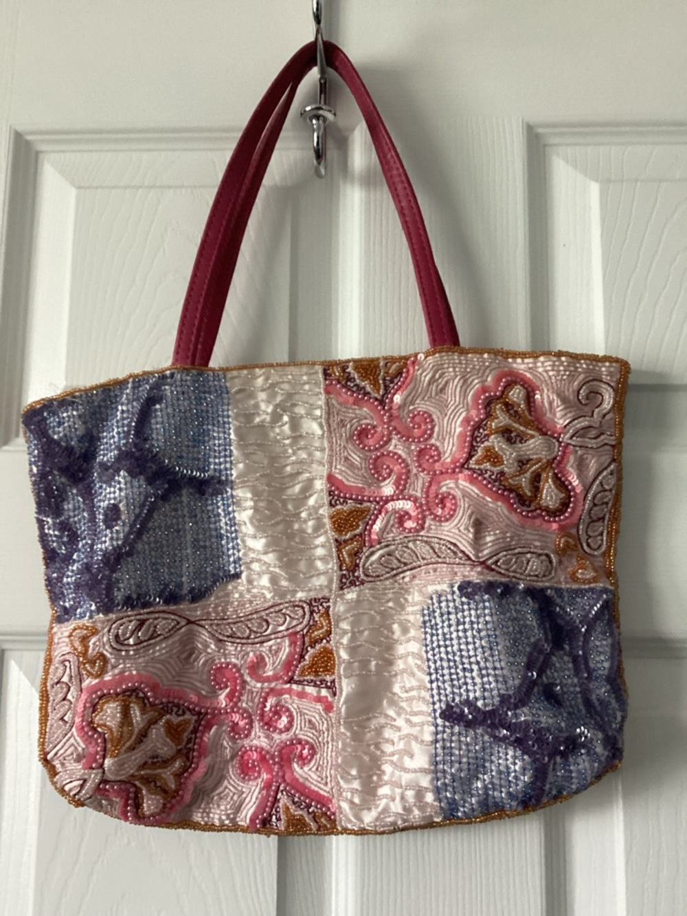 Beaded Pink & Purple Patchwork Tote